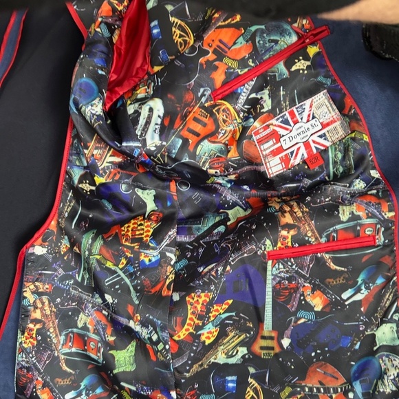 7 Downie Street Blue Men's Blazer with musical pattern lining, XL Size 52R - Picture 5 of 13